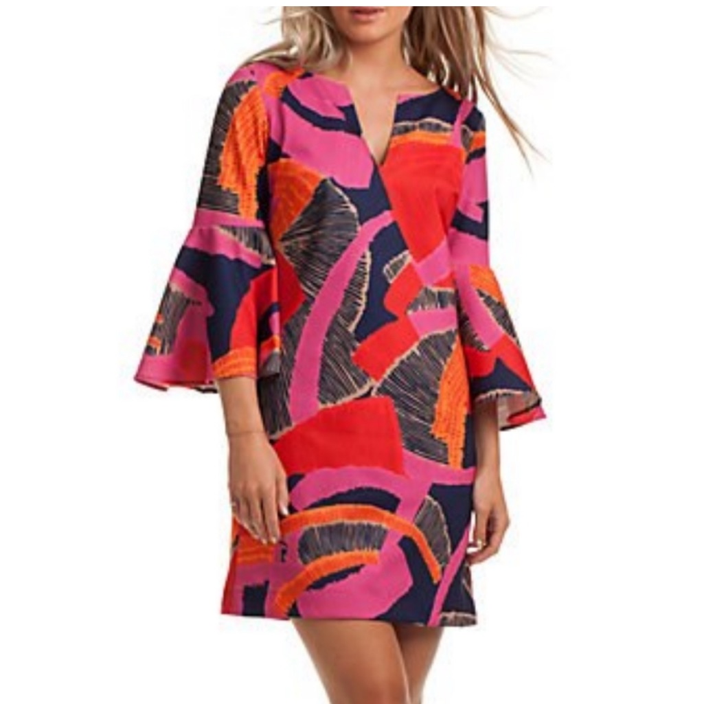 Trina Turk | Colorful Bell Sleeve Dress Size Small